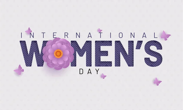 Typografie Van International Women Day Witte Achtergrond Met Bloemen Vlinders — Stockvector