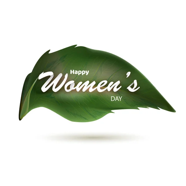 幸せな女性の日テンプレートを白い背景の上の葉のイラストとデザインします — ストックベクタ