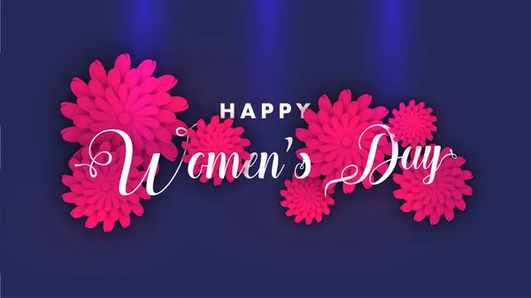 Elegante Inscripción Del Feliz Día Mujer Con Flores Rosadas Decoradas — Vector de stock