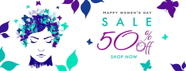 Diseño Banner Venta Del Día Mujer Con Oferta Descuento Ilustración — Vector de stock