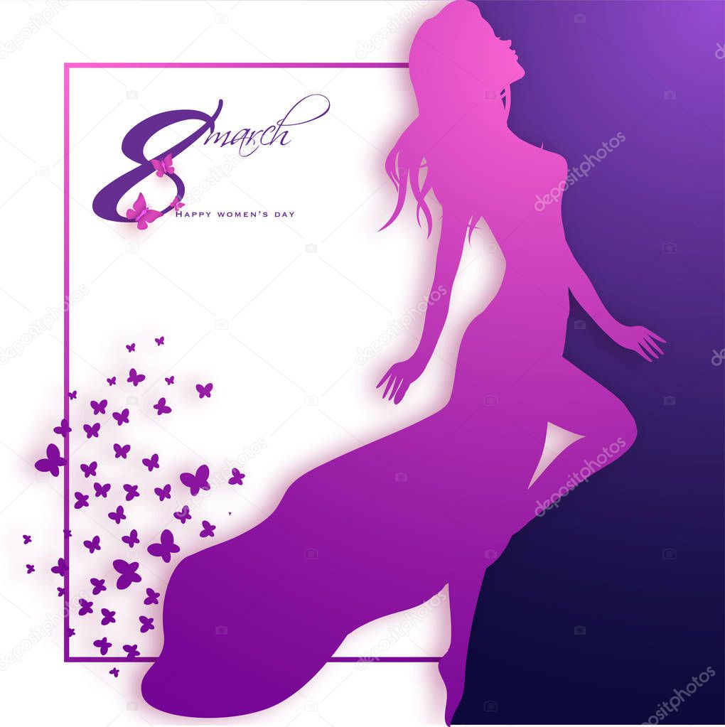 Happy Women's Day greeting card design with beautiful lady character.