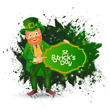 Mutlu masal cini adam karakter St Patrick's Day festival vesilesiyle. Poster veya başlık sayfası tasarım.