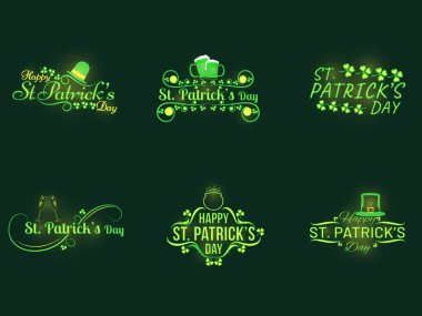 Happy St Patrick's günü hat Festival öğelerle siyah arka plan üzerine ayarla.