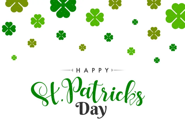 Stijlvolle Belettering Van Happy Patrick Day Klaver Bladeren Ingerichte Witte — Stockvector