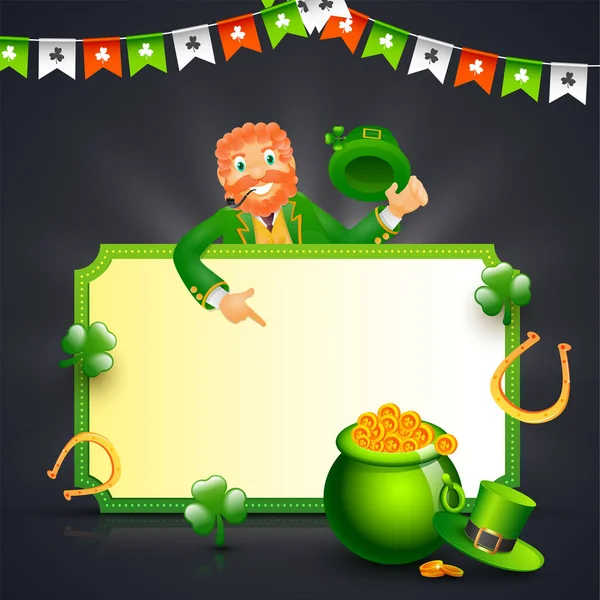 Patrick Day Celebration Concept Illustration Traditional Coin Pot Leprechaun Man — Stock Vector