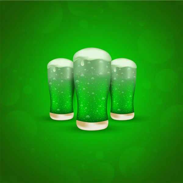 圣帕特里克节庆祝概念与三个啤酒玻璃的例证在光滑的绿色背景 — 图库矢量图片