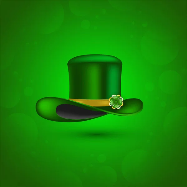 Illustration Leprechaun Hat Glossy Green Background Patricks Day Greeting Card — Stock Vector