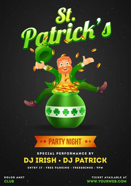 Tarjeta Invitación Del Día San Patricio Diseño Plantilla Con Carácter — Vector de stock