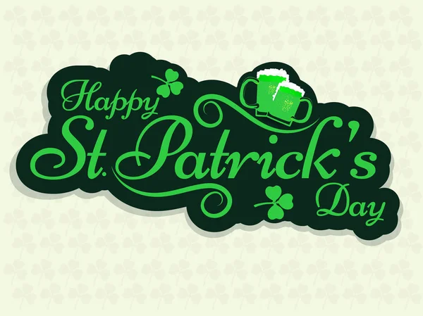Sticker Texte Style Happy Patrick Day Avec Des Tasses Bière — Image vectorielle