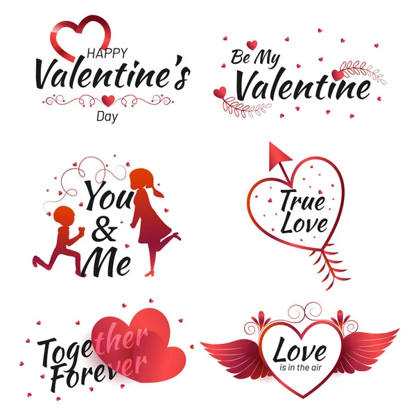Satz Kalligrafischer Zitate Zum Valentinstag Mit Illustration Von Winzigen Herzformen — Stockvektor