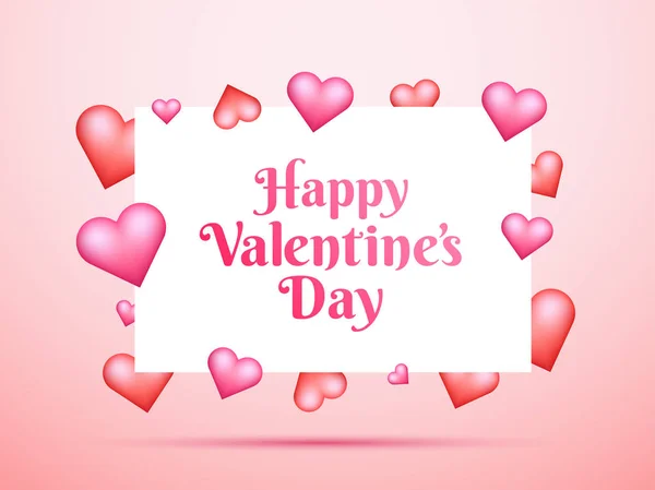 ピンクの背景に光沢のあるハートの形で幸せなバレンタインデーのレタリング グリーティング カードのデザインとして使用することができます — ストックベクタ