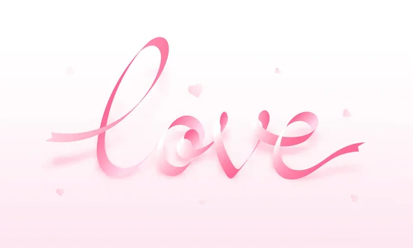 爱图用粉红色丝带制作的书色书色背景上情人节海报或贺卡设计 — 图库矢量图片
