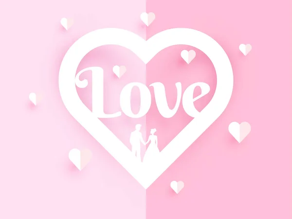爱贺卡设计与纸切割心脏形状的例证和爱在粉红色背景的字母 — 图库矢量图片