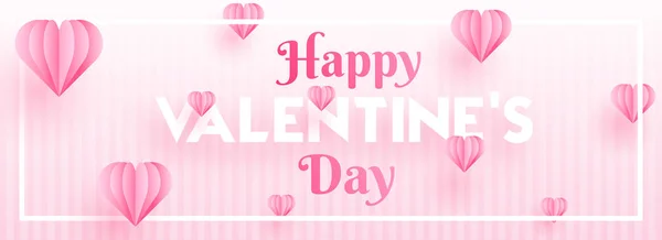 Typografie Šťastného Valentýna Papíru Origami Srdce Tvary Růžový Proužek Pozadí — Stockový vektor