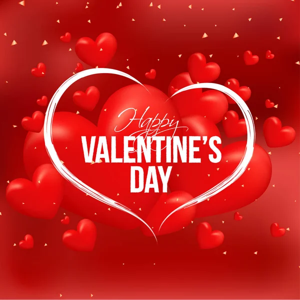Lesklé Srdce Zdobené Červenou Backrground Stylový Nápis Happy Valentine Den — Stockový vektor