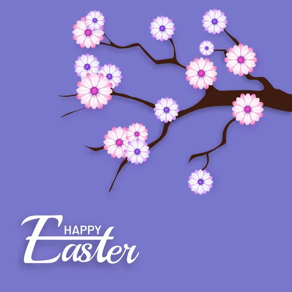 Illustratie Van Floral Tak Paarse Achtergrond Voor Happy Easter Celebration — Stockvector