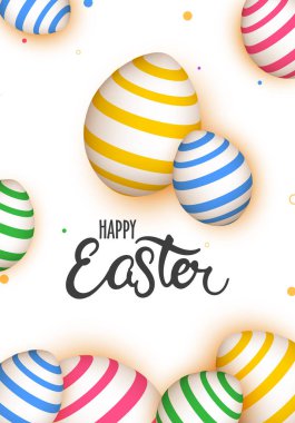 Mutlu paskalya tebrik kartı tasarımı renkli Paskalya yumurtaları ile dekore edilmiştir.. 