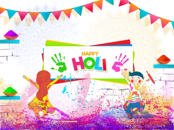 Enfants Mignons Jouant Avec Les Couleurs Occasion Célébration Happy Holi — Image vectorielle
