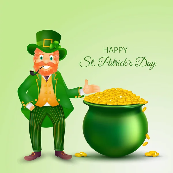 Patrick Day Poster Greeting Card Design Illustration Leprechaun Man Character — Stock Vector