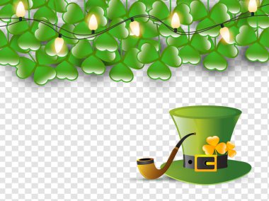 Yonca yaprağı St Patrick's Day kutlamaları için cin şapka yasaktır boru üzerinde şeffaf arka plan ile süslenmiş.