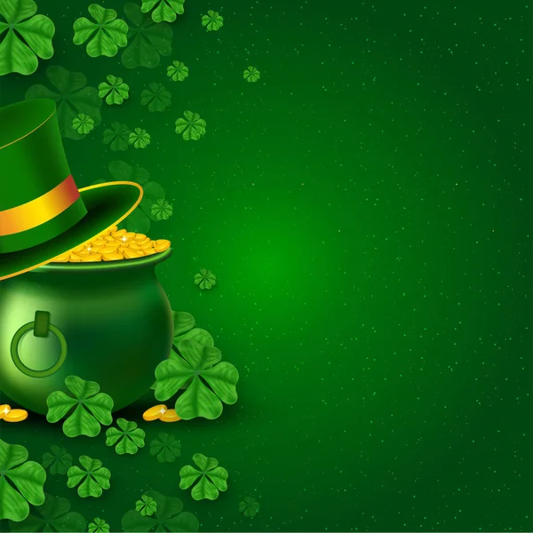 Patrick Day Celebration Concept Illustration Coin Pot Leprechaun Hat Green — Stockvector