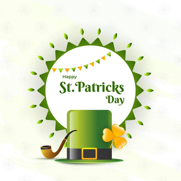 Glossy Leprechaun Hat Smoking Pipe Clover Leaf Illustration Patrick Day — Stock Vector
