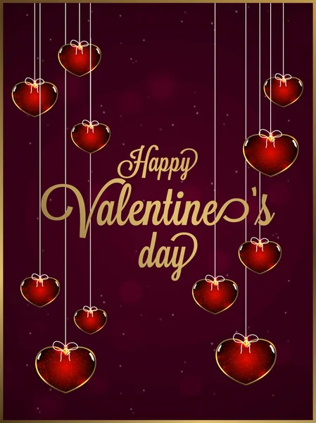 Stylish Lettering Valentine Day Brown Bokeh Background Decorated Hanging Heart — Stock Vector
