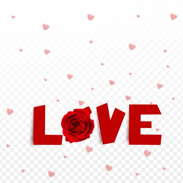 Stylish Lettering Love Rose Flower Heart Decorated Transparent Background — Stock vektor