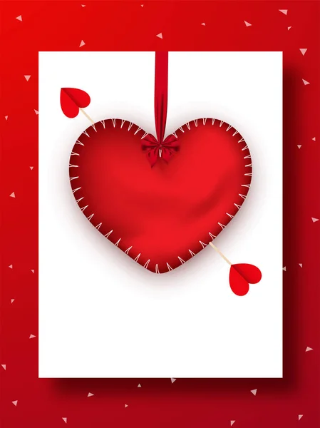 Glossy Heart Shape Hang White Greeting Card Design Valentine Day — Stock Vector