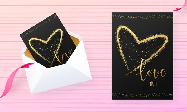 爱你的贺卡设计粉红色条纹背景为情人节庆祝 — 图库矢量图片
