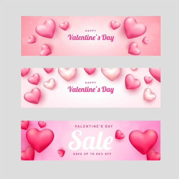Cabeçalho Promocional Banner Definido Para Dia Dos Namorados Decorado Com — Vetor de Stock