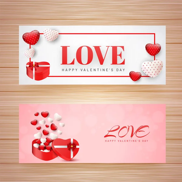 Love Header Oder Banner Set Mit Geschenkbox Illustration Für Valentinstag — Stockvektor