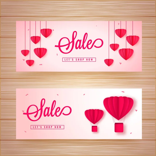 Website Header Banner Set Valentine Day Sale Concept — Stock Vector