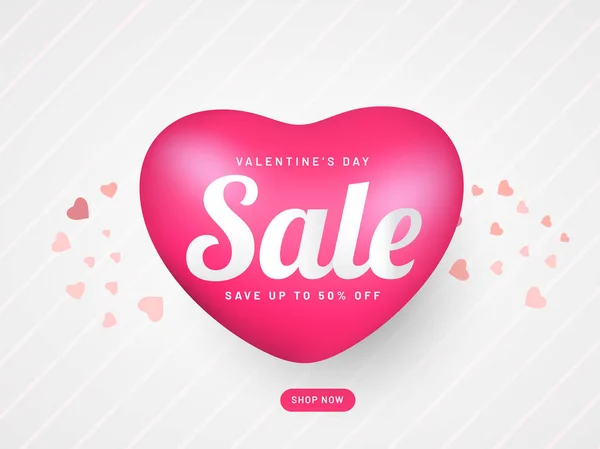 Glänzend Rosa Herzform Auf Weißem Streifenhintergrund Für Valentinstag Verkauf Poster — Stockvektor