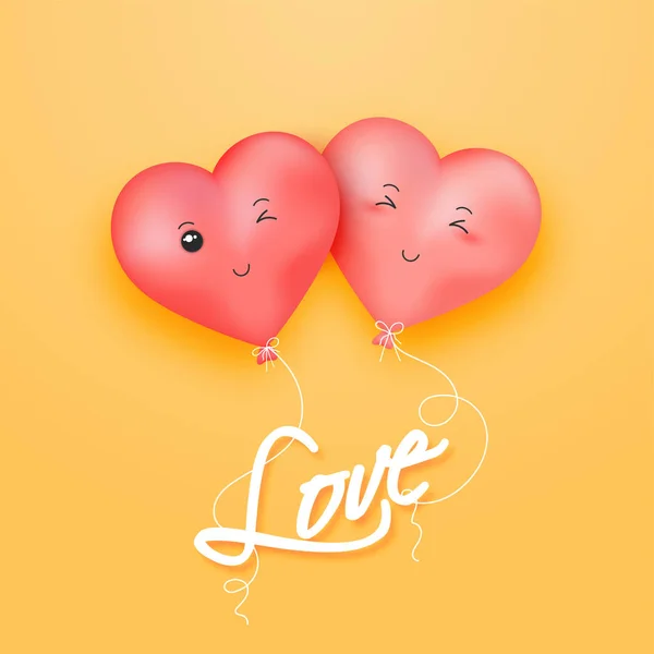 Love Design Biglietto Auguri Con Illustrazione Palloncini Cuore Carino Sfondo — Vettoriale Stock