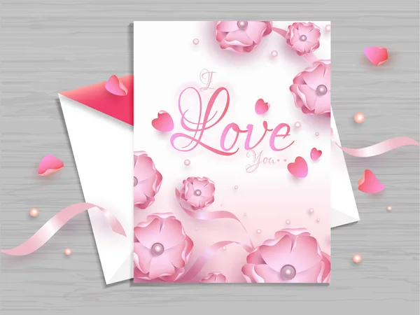 Beautiful Floral Decorated Greeting Card Design Valentine Day Celebration Concept — Διανυσματικό Αρχείο