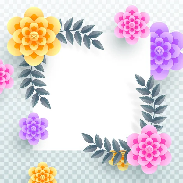 Coloridas Flores Papel Con Hojas Decoradas Sobre Fondo Transparente Espacio — Vector de stock