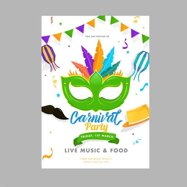 Carnival Party Template Flyer Design Party Elements Flat Style — Stock Vector