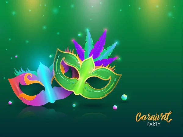 Masky Karneval Strana Plakátu Nebo Nápisu Design Ukázkou Strany Zelené — Stockový vektor