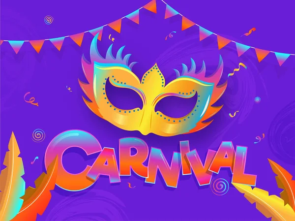Manifesto Carnevale Stile Piatto Banner Design Con Illustrazione Maschera Partito — Vettoriale Stock