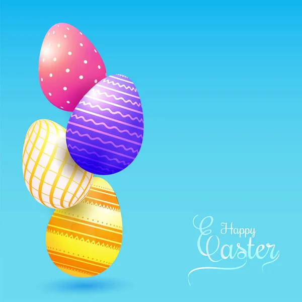 Colorful Easter Eggs Blue Background Happy Easter Greeting Card Design — Stock Vector