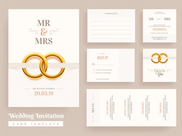 Design Modelo Cartão Convite Casamento Com Convite Casamento Menu Rsvp — Vetor de Stock