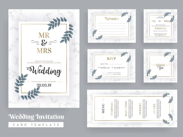 Wedding Invitation Card Template Design Wedding Invite Menu Rsvp Thank — Stock Vector