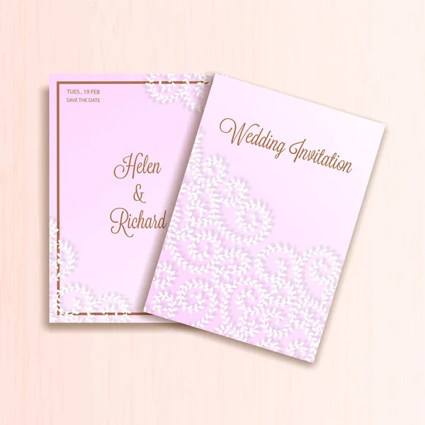 Decorative Floral Motifs Pink Background Wedding Invitation Card Template Design — Stock Vector