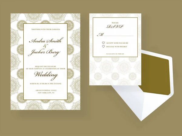 Convite Casamento Design Cartão Rsvp Com Envelope Fundo Verde —  Vetores de Stock