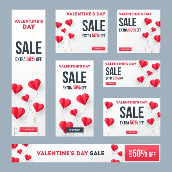 Conjunto Banner Venta Día San Valentín Diseño Póster Con Oferta — Vector de stock