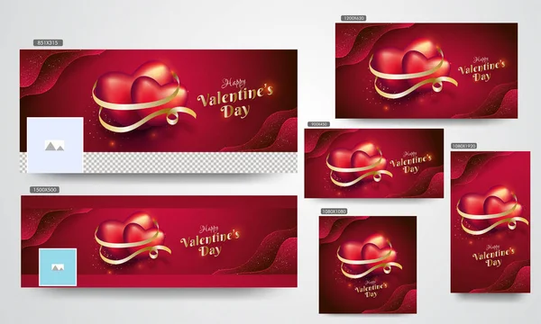 Lesklá Srdíčka Zlatá Stuha Ilustrace Červeném Pozadí Den Svatého Valentýna — Stockový vektor
