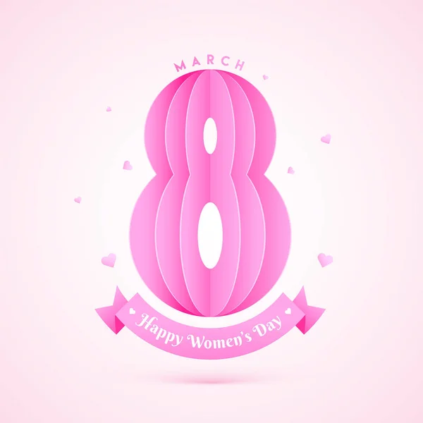 快乐妇女日 模板或贺卡设计的粉红色背景上 8日的纸折纸 — 图库矢量图片
