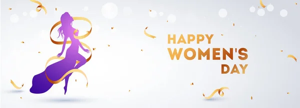 Happy Women Day Header Banner Design Woman Character White Bokeh — стоковый вектор