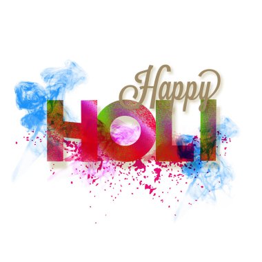 Mutlu Holi Festivali renkli kutlama için renk sıçrama ile yaratıcı tipografi.